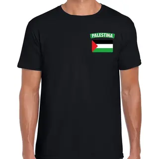 Bellatio Decorations Palestina T-shirt Met Vlag - Zwart - Op Borst Vlag - Voor Heren - Palestina Landen Shirt - Supporter Kleding M