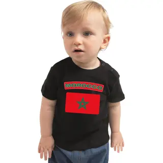 Bellatio Decorations Morocco Baby Shirt Met Vlag Zwart Jongens En Meisjes - Kraamcadeau - Babykleding - Marokko Landen T-shirt 80