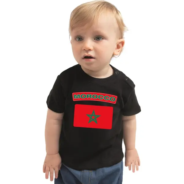 Bellatio Decorations Morocco Baby Shirt Met Vlag Zwart Jongens En Meisjes - Kraamcadeau - Babykleding - Marokko Landen T-shirt 80 thumbnail