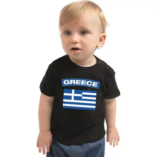 Bellatio Decorations Greece Baby Shirt Met Vlag Zwart Jongens En Meisjes - Kraamcadeau - Babykleding - Griekenland Landen T-shirt 62