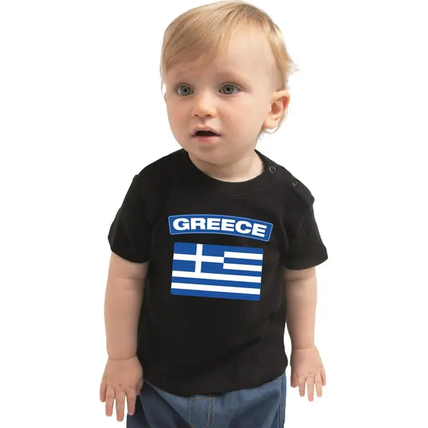 Bellatio Decorations Greece Baby Shirt Met Vlag Zwart Jongens En Meisjes - Kraamcadeau - Babykleding - Griekenland Landen T-shirt 62 thumbnail