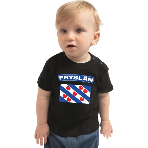 Bellatio Decorations Fryslan T-shirt - Met Vlag Friesland - Zwart - Voor Babys - Peuters - Kraamcadeau - Babykleding - Friesland Landen T-shirt 74 thumbnail