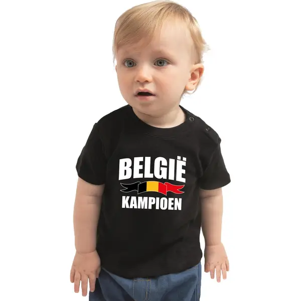 Bellatio Decorations Belgie Kampioen Fan T-shirt Zwart Jongens En Meisjes - Kraamcadeau - Babykleding - Ek/ Wk Shirt / Outfit 62 thumbnail