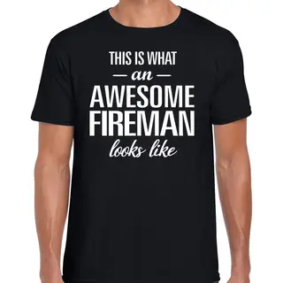 Bellatio Decorations Awesome Fireman / Geweldige Brandweerman Cadeau T-shirt Zwart - Heren - Brandweer Kado / Verjaardag / Beroep Shirt L