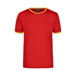 James & Nicholson Basic Ringer T-shirt - Rood Met Geel - Heren - Katoen - 160 Grams - Basic Shirts / Kleding Xxl