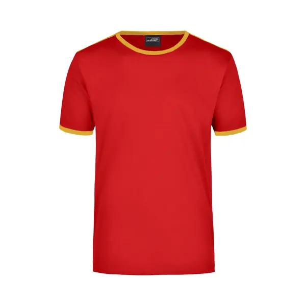 James & Nicholson Basic Ringer T-shirt - Rood Met Geel - Heren - Katoen - 160 Grams - Basic Shirts / Kleding Xxl thumbnail