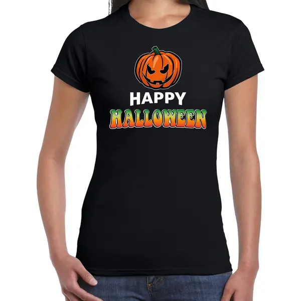 Bellatio Decorations Pompoen / Happy Halloween Verkleed T-shirt Zwart Voor Dames - Horror Shirt / Kleding / Kostuum S thumbnail