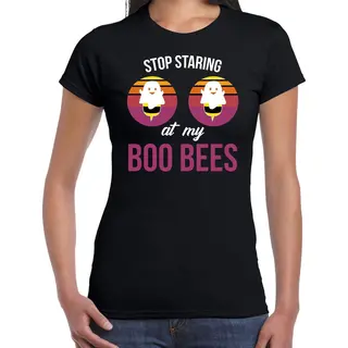 Bellatio Decorations Stop Staring At My Boo Bees Halloween Verkleed T-shirt Zwart Voor Dames - Horror Shirt / Kleding / Kostuum L