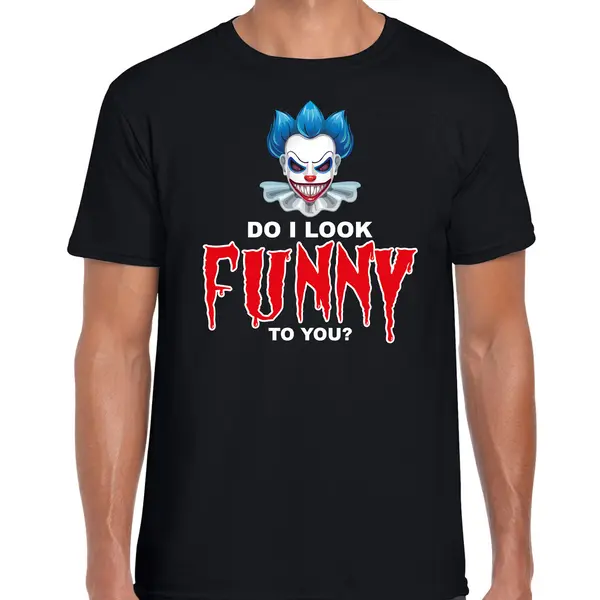 Bellatio Decorations Do I Look Funny To You Halloween Verkleed T-shirt Zwart Voor Heren - Horror Shirt / Kleding / Kostuum S thumbnail