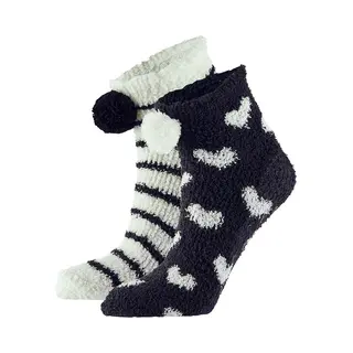 Apollo Bedsokken / Huissokken - Dames - 2-pack - Zwart/grijs - One Size - Slaapsokken - Slofsokken
