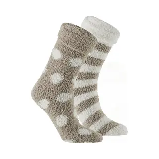 Apollo Bedsokken / Huissokken - Dames - 2-pack - Beige/wit - One Size - Slaapsokken - Slofsokken