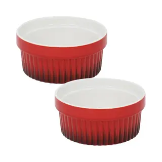 Excellent Houseware Creme Brulee Schaaltjes - 6x Stuks - Rood - D11 Cm - Porselein - Tapas Schaaltjes - 200 Ml
