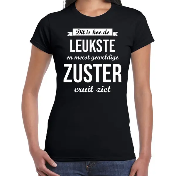 Bellatio Decorations Dit Is Hoe De Leukste En Meest Geweldige Zuster Eruit Ziet Cadeau T-shirt - Zwart Voor Dames - Beroepen Shirt L thumbnail