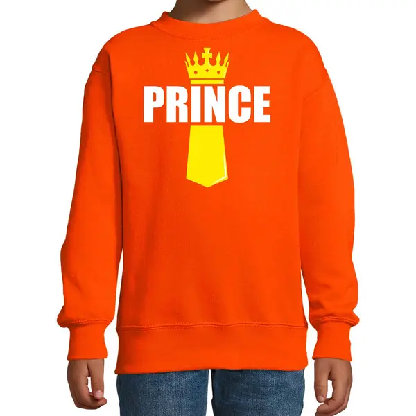 Bellatio Decorations Koningsdag Sweater Prince Met Kroontje Oranje - Kinderen - Kingsday Outfit / Kleding / Trui 118/128 (7-8 Jaar) thumbnail