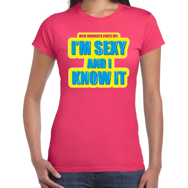 Bellatio Decorations Foute Party I M Sexy And I Know It Verkleed/ Carnaval T-shirt Roze Dames - Foute Hits - Foute Party Outfit/ Kleding Xl thumbnail
