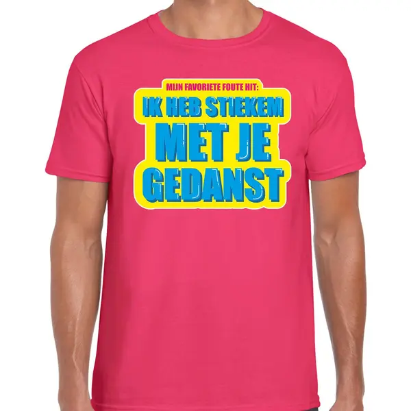 Bellatio Decorations Foute Party Stiekem Met Je Gedanst Verkleed/ Carnaval T-shirt Roze Heren - Foute Hits - Foute Party Outfit/ Kleding L thumbnail