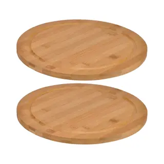 Hi Broodplank - Set Van 2x Stuks - Rond - D25 Cm - Bamboe - Serveerplank - Snijplank - Snijplank Met Sapgroef - Ontbijtbord