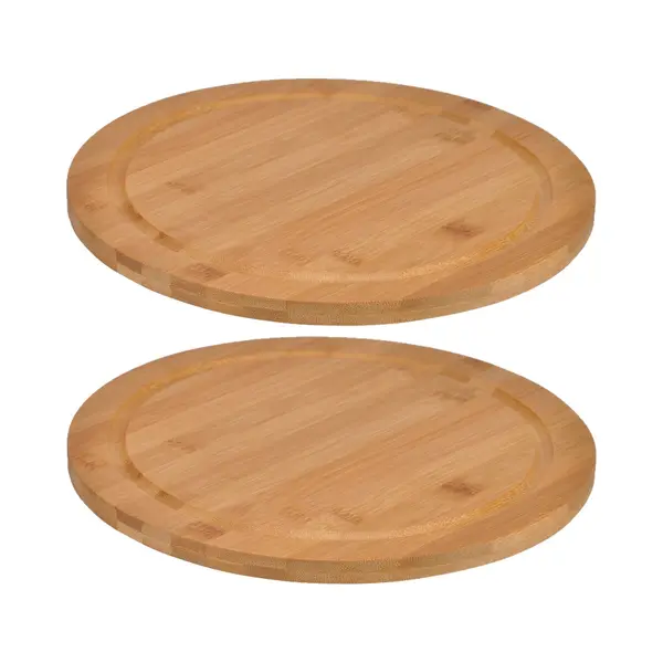 Hi Broodplank - Set Van 2x Stuks - Rond - D25 Cm - Bamboe - Serveerplank - Snijplank - Snijplank Met Sapgroef - Ontbijtbord thumbnail