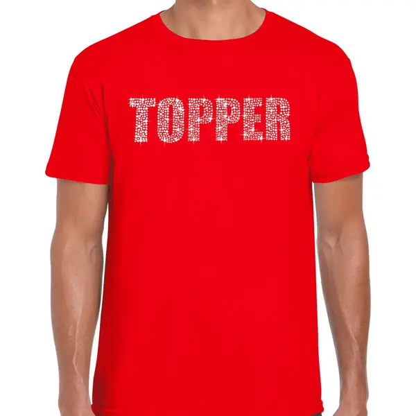 Bellatio Decorations Glitter Topper T-shirt Rood Met Steentjes/ Rhinestones Voor Heren - Glitter Kleding/ Foute Party Outfit Xxl thumbnail
