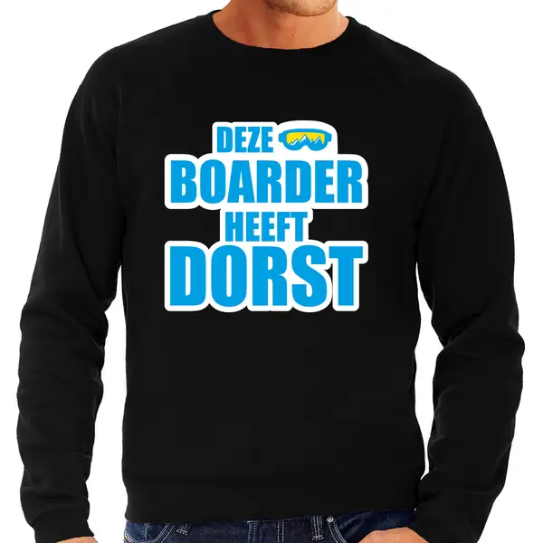 Bellatio Decorations Apres Ski Trui Deze Snowboarder Heeft Dorst Zwart Heren - Wintersport Sweater - Foute Apres Ski Outfit/ Kleding/ Verkleedkleding M thumbnail