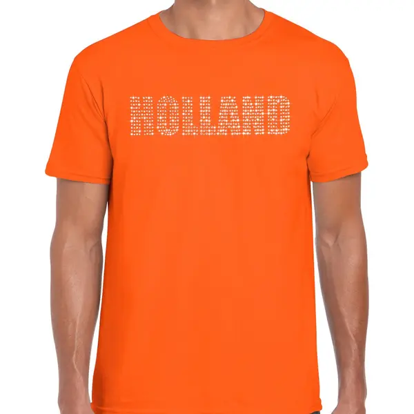 Bellatio Decorations Glitter Holland T-shirt Oranje Met Steentjes/rhinestones Voor Heren - Oranje Fan Shirts - Holland / Nederland Supporter - Ek/ Wk Shirt / Outfit L thumbnail