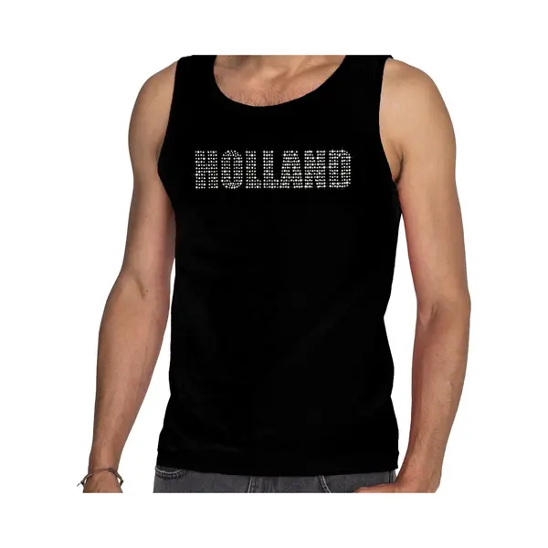 Bellatio Decorations Glitter Holland Tanktop Zwart Met Steentjes/rhinestones Voor Heren - Oranje Fan Shirts - Holland / Nederland Supporter - Ek/ Wk Top / Outfit M thumbnail