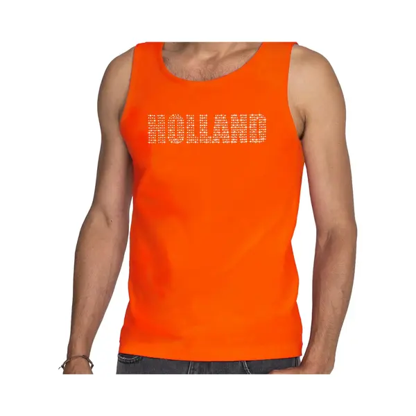 Bellatio Decorations Glitter Holland Tanktop Oranje Met Steentjes/rhinestones Voor Heren - Oranje Fan Shirts - Holland / Nederland Supporter - Ek/ Wk Top / Outfit Xxl thumbnail