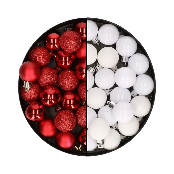 Cosy&Trendy Kleine Kunststof Kerstversiering 40x Stuks Set En 3 Cm Kerstballen In Het Wit En Rood - Voor Kleine Kerstbomen thumbnail