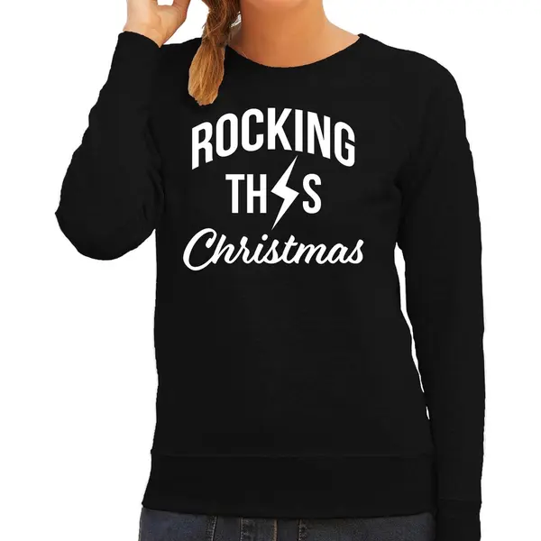Bellatio Decorations Rocking This Christmas - Foute Kersttrui - Sweater - Zwart - Voor Dames - Kleding - Rockers M thumbnail