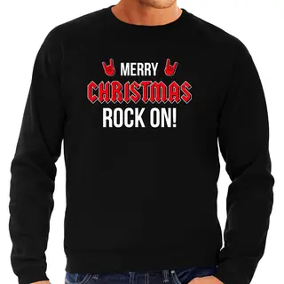 Bellatio Decorations Foute Kersttrui - Zwart - Heren - Rock On - Kerstkleding - Kerstdiner - Mannen L