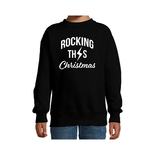 Bellatio Decorations Rocking This Christmas Foute Kersttrui - Zwart - Kinderen - Kerstsweaters / Kerst Outfit 170/176 thumbnail