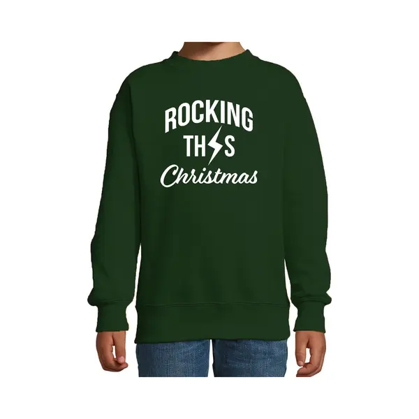 Bellatio Decorations Rocking This Christmas Foute Kersttrui - Groen - Kinderen - Kerstsweaters / Kerst Outfit 170/176 thumbnail
