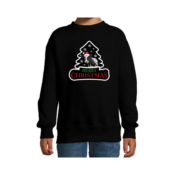 Bellatio Decorations Dieren Kersttrui Koe Zwart Kinderen - Foute Koeien Kerstsweater Jongen/ Meisjes - Kerst Outfit Dieren Liefhebber 110/116 thumbnail