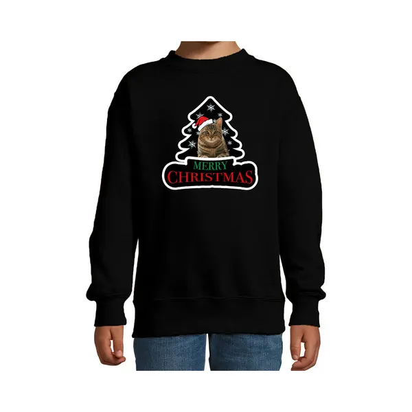 Bellatio Decorations Dieren Kersttrui Poes Zwart Kinderen - Foute Katten Kerstsweater Jongen/ Meisjes - Kerst Outfit Dieren Liefhebber 170/176 thumbnail