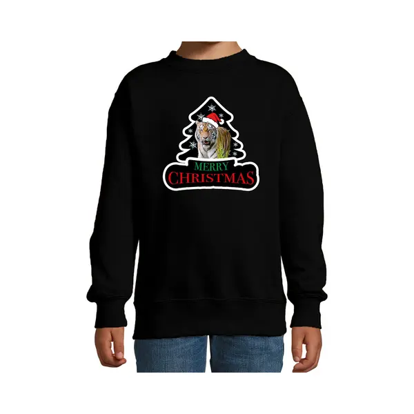 Bellatio Decorations Dieren Kersttrui Tijger - Zwart - Kinderen - Kerst Sweater - Kleding 110/116 thumbnail