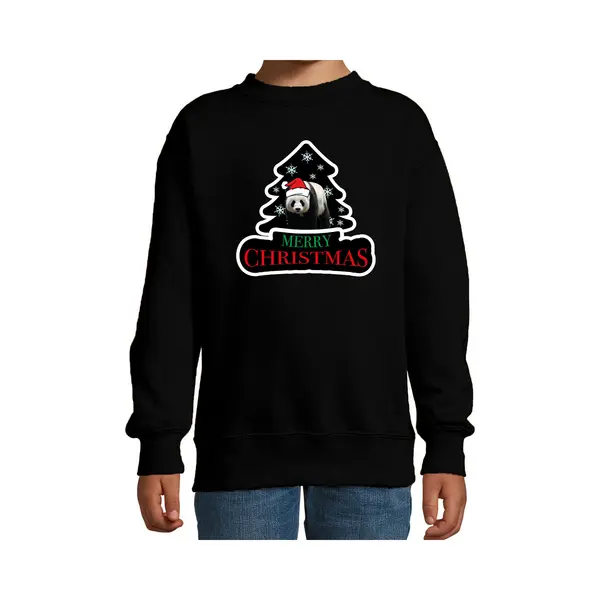 Bellatio Decorations Dieren Kersttrui Panda Zwart Kinderen - Foute Pandaberen Kerstsweater Jongen/ Meisjes - Kerst Outfit Dieren Liefhebber 98/104 thumbnail