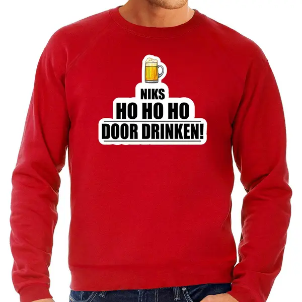 Bellatio Decorations Niks Ho Ho Bier Doordrinken Foute Kersttrui - Rood - Heren - Kerst Sweater / Kerst Outfit L thumbnail