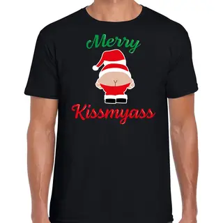 Bellatio Decorations Merry Kissmyass Fout Kerst T-shirt - Zwart - Heren - Kerst T-shirt / Kerst Outfit Xl