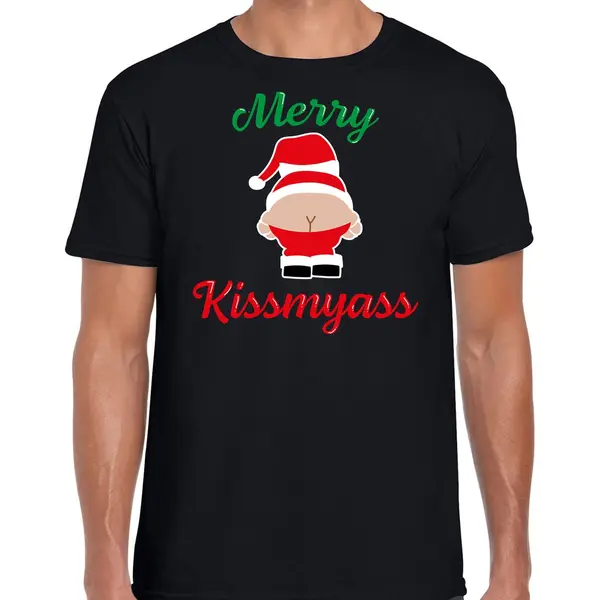 Bellatio Decorations Merry Kissmyass Fout Kerst T-shirt - Zwart - Heren - Kerst T-shirt / Kerst Outfit Xl thumbnail