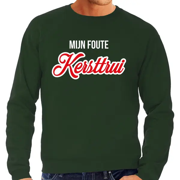 Bellatio Decorations Mijn Foute Kersttrui In Sierlijke Letters - Groen - Heren - Kerst Sweater / Kerst Outfit L thumbnail