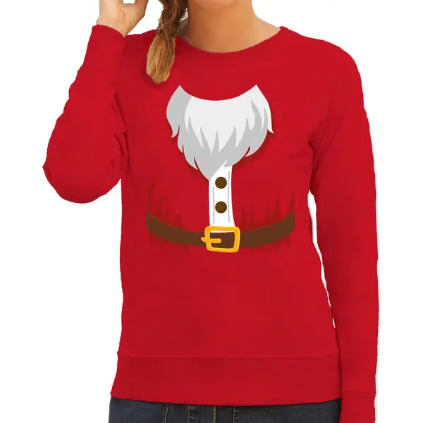 Bellatio Decorations Kerstkostuum Kerstman Verkleed Sweater - Rood - Dames - Kerstkostuum Trui / Kerst Outfit Xs thumbnail
