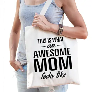 Bellatio Decorations Awesome Mom / Geweldige Moeder Cadeau Tas Wit Voor Dames - Moederdag Kado / Verjaardag / Cadeau Tas