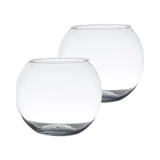 Hakbijl Glass Vaas - Set Van 2x Stuks - Kom - Waxinelichthouder - D14 X 11 Cm - 1L - Glas
