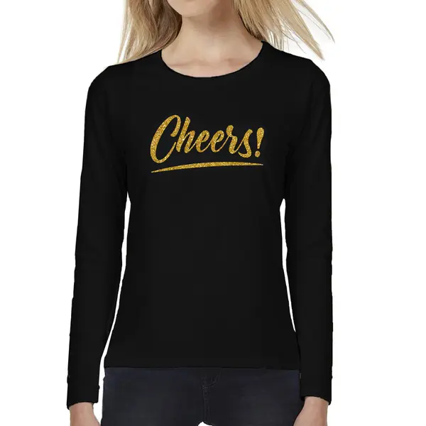 Bellatio Decorations Cheers Longsleeve Zwart Met Gouden Glitter Tekst Dames - Oud En Nieuw / Glitter En Glamour Goud Party Kleding Shirt Met Lange Mouwen Xl thumbnail