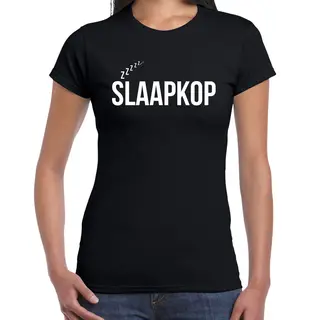 Bellatio Decorations Slaap T-shirt Voor Dames - Zwart - Slaapkop - Pyjama Party Shirt - Slaap Party S