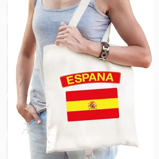Bellatio Decorations Katoenen Spanje Supporter Tasje - Espana - Wit - 10 Liter - Spaanse Supporter Cadeautas