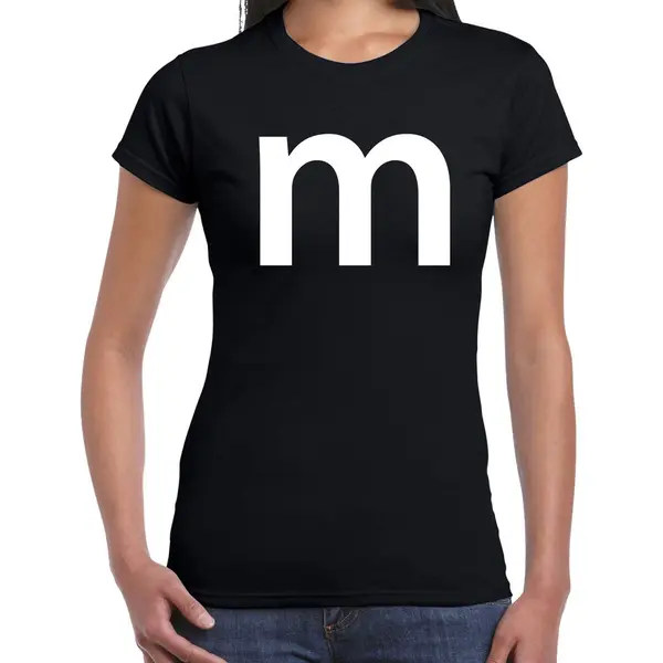 Bellatio Decorations Letter M Verkleed - Carnaval T-shirt - Zwart - Voor Dames - M En M Serie - Kostuum Xl thumbnail