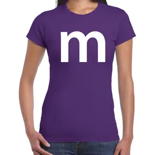 Bellatio Decorations Letter M - Verkleed Carnaval T-shirt - Paars - Voor Dames - M En M Carnavalskleding - Feest Kleding - Kostuum M