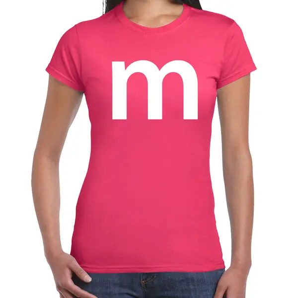 Bellatio Decorations Letter M Verkleed - Carnaval T-shirt - Roze - Voor Dames - M En M Serie - Kostuum M thumbnail