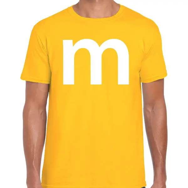 Bellatio Decorations Letter M Verkleed Carnaval T-shirt - Geel - Voor Heren - M En M Carnavalskleding - Groepjes - Groepen - Kleuren - Snoepjes M thumbnail